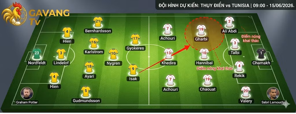 Sơ đồ đội hình dự kiến và điểm nóng chiến thuật trận Thụy Điển vs Tunisia ngày 15/06/2026.